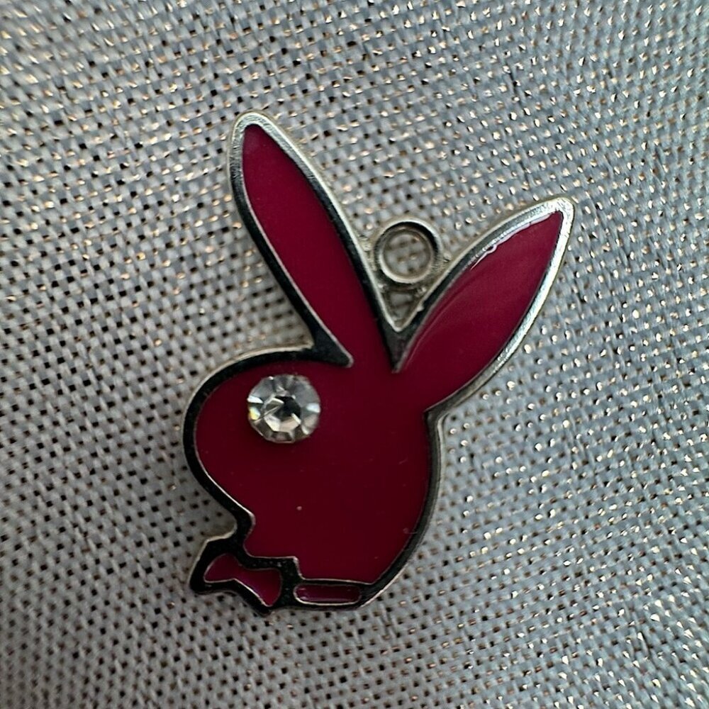 Playboy bunny pendant pink bling jewel silver diamond eye rabbit head enamel